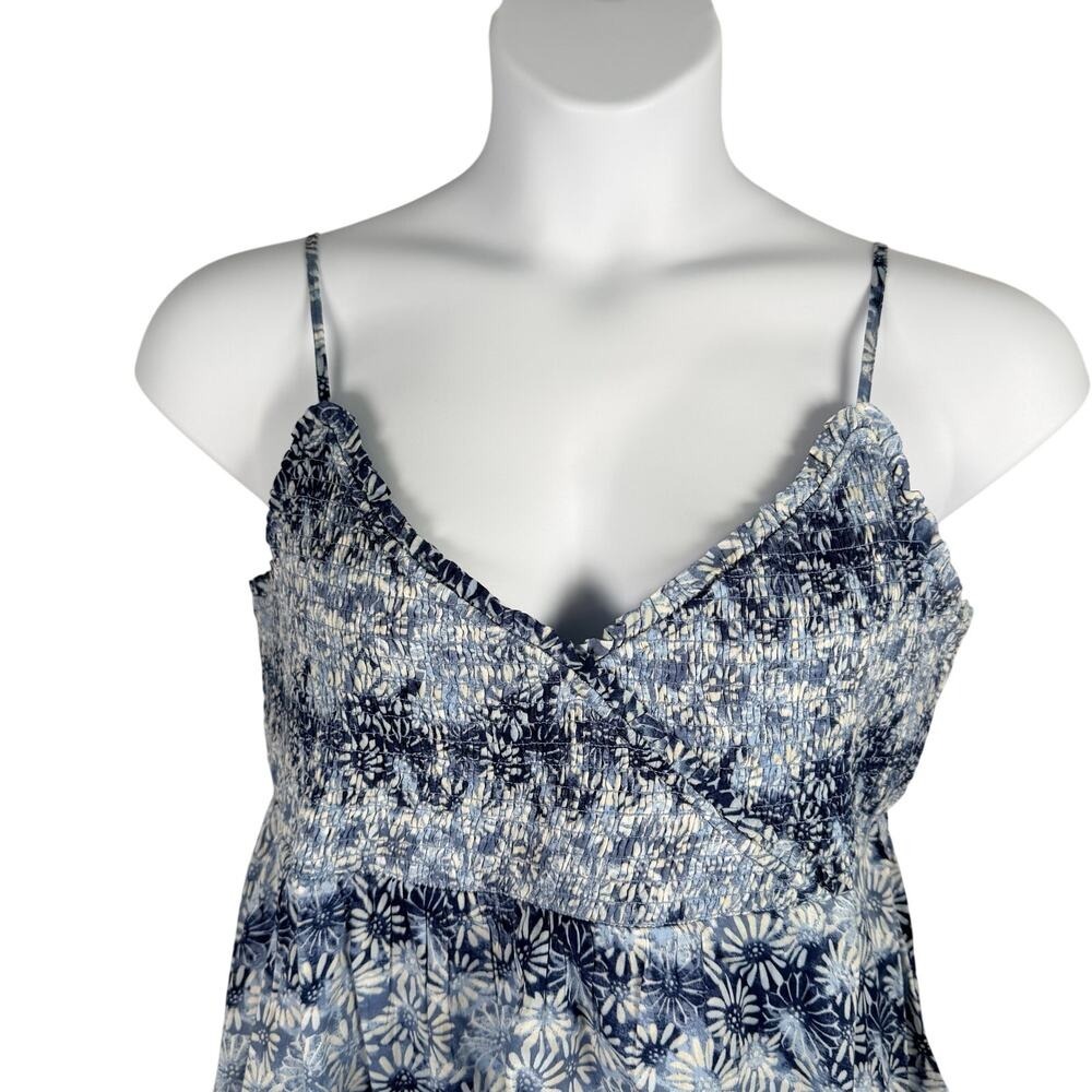 American Eagle Outfitters Tank Top XXL Blue Tropical Print Smocked Cropped - Picture 2 of 9